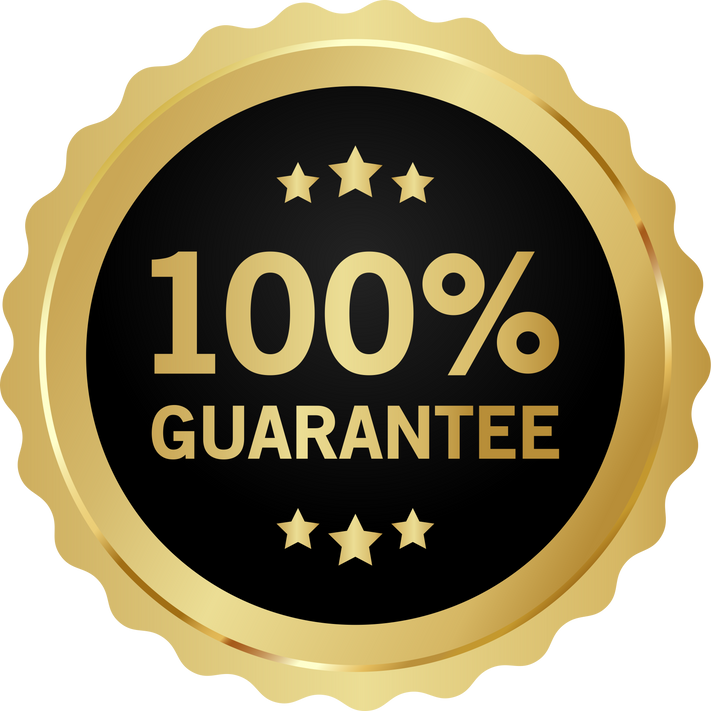 100 percent guarantee badge with gold border